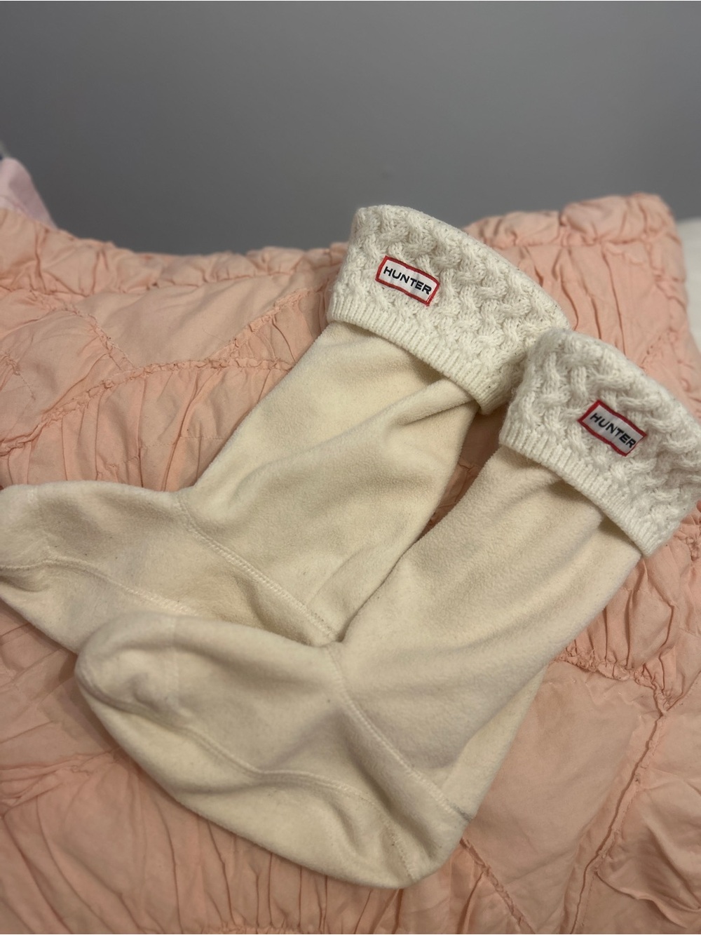 Hunter Cream Cable-Cuff Fleece Boot Socks